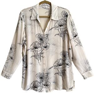 J. JILL 100% Silk Floral Beaded Semi-Sheer Flowy Lightweight Georgette Blouse LP